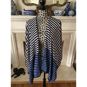 TALBOTS ONESIZE Coastal Nautical Blue White Striped Knit Shawl/Wrap Cotton Bld**